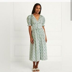 Hill House Sabrina Dress Green Vine Floral Midi Dress Medium